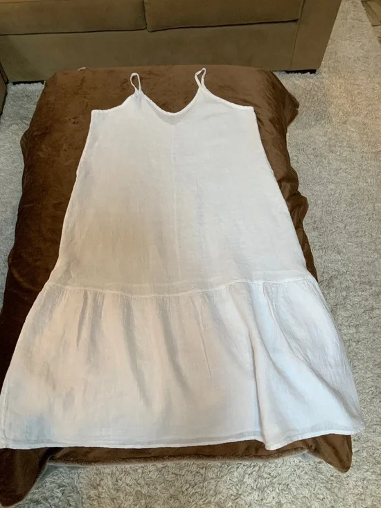 Terzo Millennio White L Linen Dress Lightweight Coastal Cottagecore Beach - Picture 2 of 8